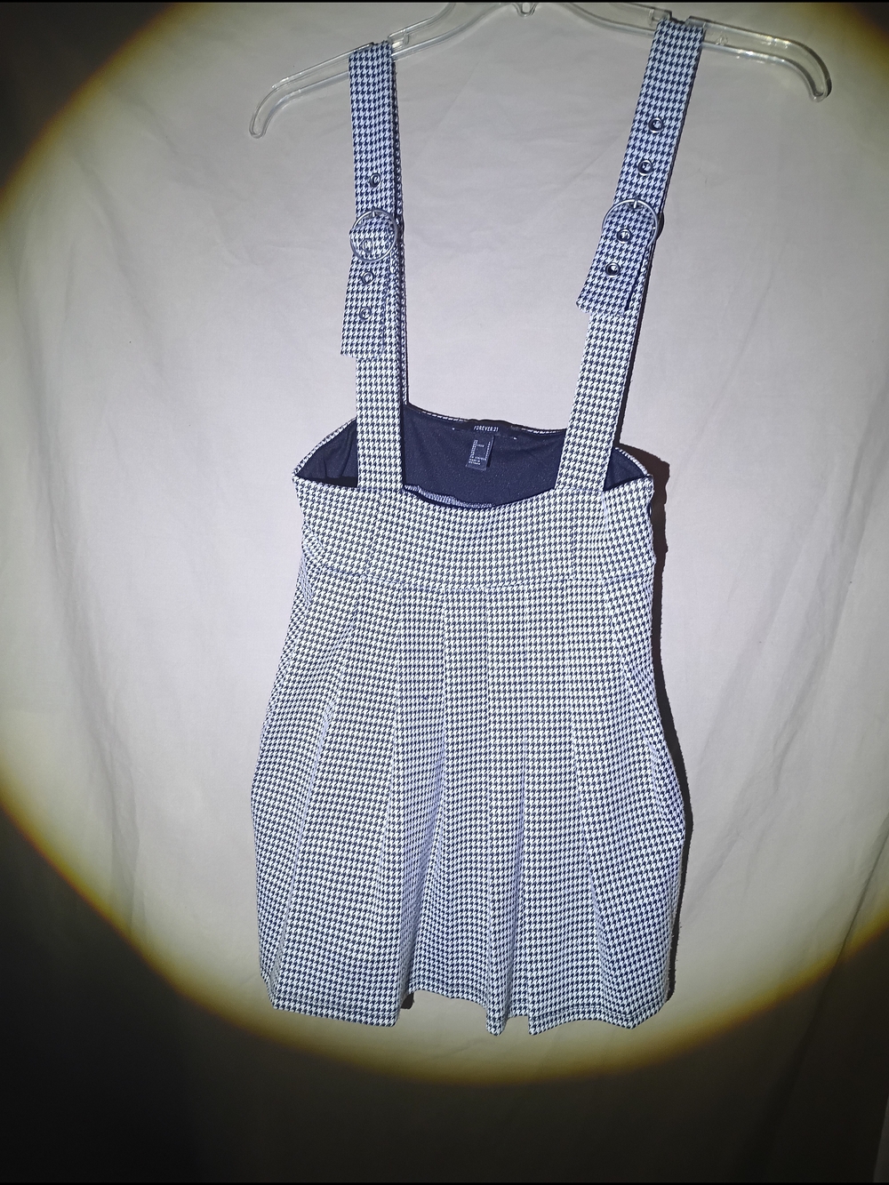 Forever 21 Houndstooth Pinafore Overall Pleated Mini Dress Size Large